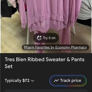 Tres Bien Ribbed Sweater & Pants Set - Pink